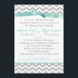 Modern Zigzag Aqua and Bow Invitation<br><div class="desc">Grey zig zag or chevron style pattern with a pretty aqua coloured bow wedding invitation.</div>