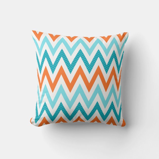 Modern ZigZag Chevron Orange Aqua Blue Pattern Cushion (Front)