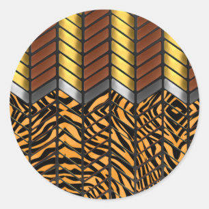 Modern Zigzag Chevron Tiger Animal Print Classic Round Sticker