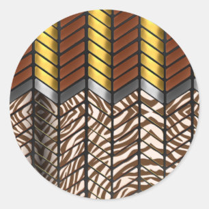 Modern Zigzag Chevron White Tiger Animal Print Classic Round Sticker