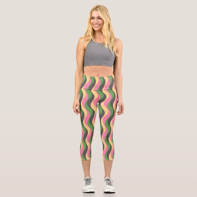 Modern Zigzag Colourful Capri Leggings (Front)