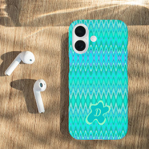 Modern zigzag pattern - turquoise monogram iPhone 16 case
