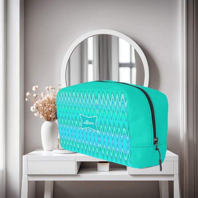 Modern zigzag pattern - waves in turquoise dopp kit (Creator Uploaded)