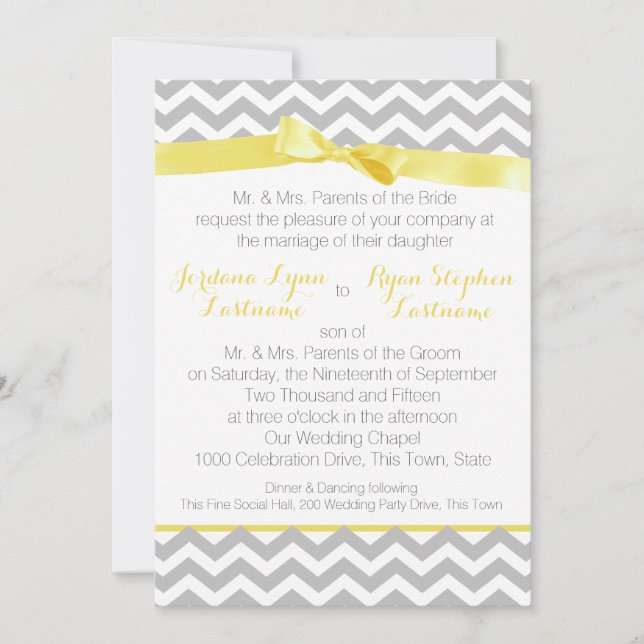 Modern Zigzag Yellow Bow Invitation (Front)
