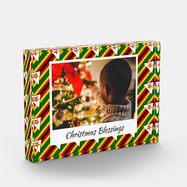 Modern ZIMBABWE FLAG Christmas Keepsake Photo Block (Left)