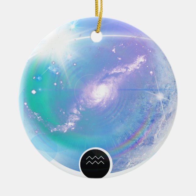 Modern Zodiac Sign Aquarius Quote Air Element Ceramic Tree Decoration (Front)