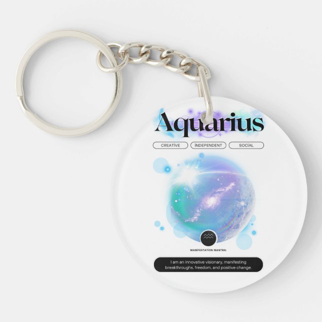 Modern Zodiac Sign Aquarius Quote Air Element Key Ring (Front)