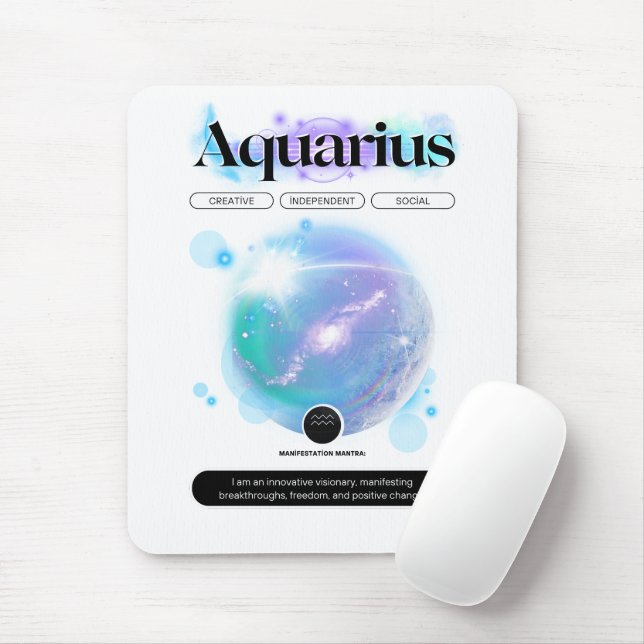Modern Zodiac Sign Aquarius Quote Air Element Mouse Pad (With Mouse)