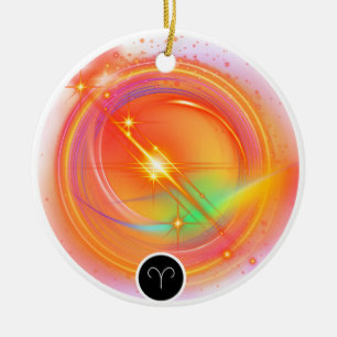 Modern Zodiac Sign ARIES Quote   Element Fire Ceramic Tree Decoration