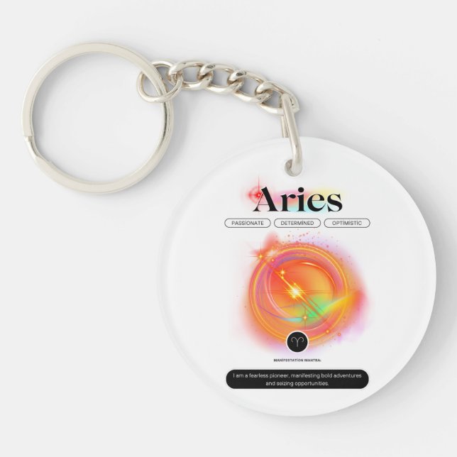 Modern Zodiac Sign ARIES Quote | Element Fire Key Ring (Front)