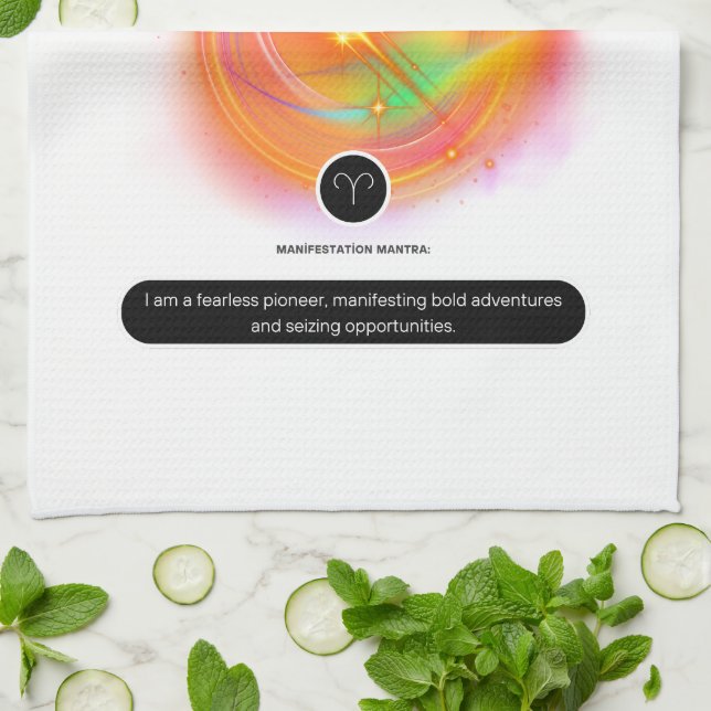 Modern Zodiac Sign ARIES Quote | Element Fire Tea Towel (Folded)
