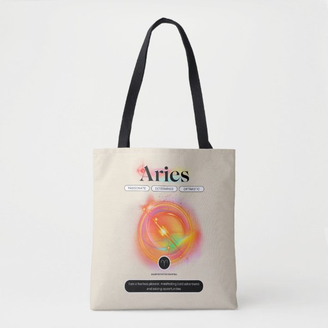 Modern Zodiac Sign ARIES Quote | Element Fire Tote Bag (Front)