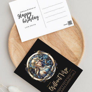 Modern Zodiac Sign Blue Gold Virgin Virgo Birthday Postcard