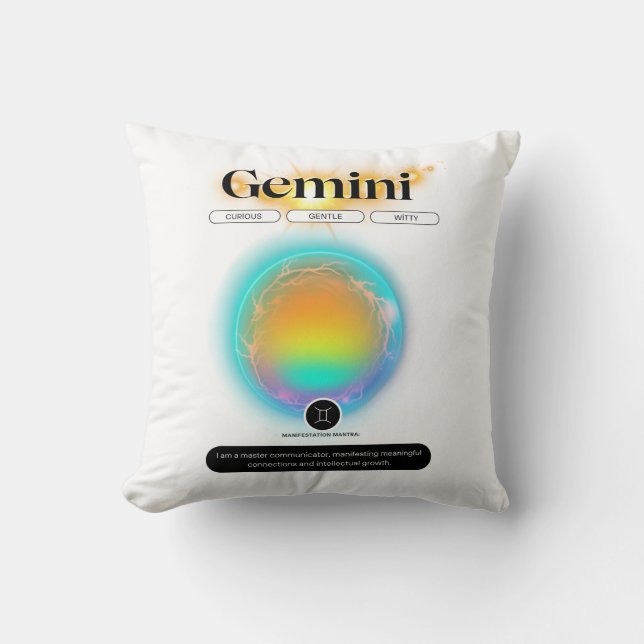 Modern Zodiac Sign Gemini Quote Air Element Cushion (Front)