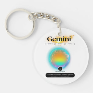 Modern Zodiac Sign Gemini Quote Air Element Key Ring