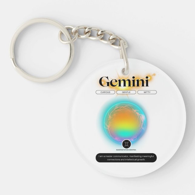 Modern Zodiac Sign Gemini Quote Air Element Key Ring (Front)