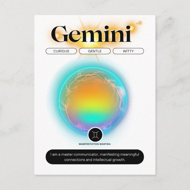 Modern Zodiac Sign Gemini Quote Air Element Postcard (Front)
