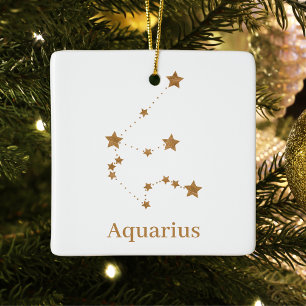 Modern Zodiac Sign Gold Aquarius   Element Air Ceramic Ornament