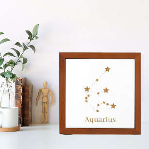 Modern Zodiac Sign Gold Aquarius   Element Air Desk Organiser