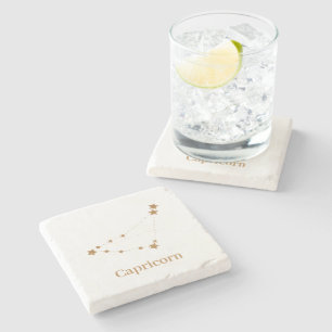 Modern Zodiac Sign Gold Capricorn   Element Earth Stone Coaster