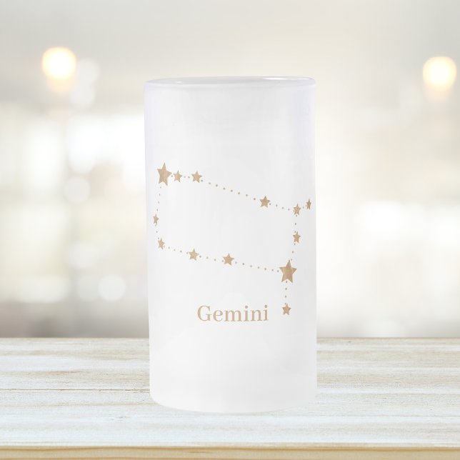 Modern Zodiac Sign Gold Gemini | Element Air  Frosted Glass Beer Mug (Creator Uploaded)