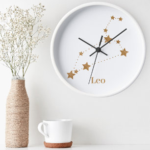 Modern Zodiac Sign Gold Leo   Element Fire Round Clock