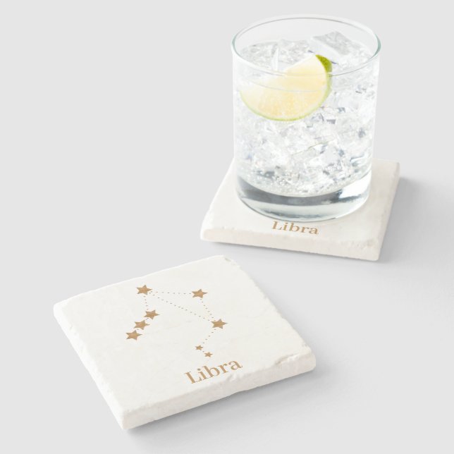 Modern Zodiac Sign Gold Libra | Element Air Stone Coaster (Side)