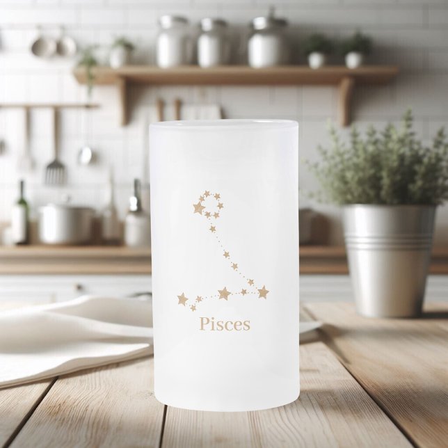 Modern Zodiac Sign Gold Pisces | Element Water Frosted Glass Beer Mug (Creator Uploaded)