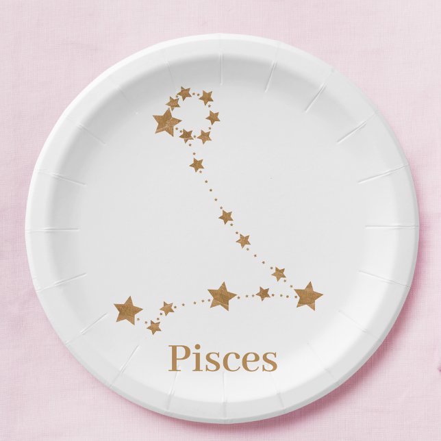 Modern Zodiac Sign Gold Pisces | Element Water Paper Plate (Creator Uploaded)