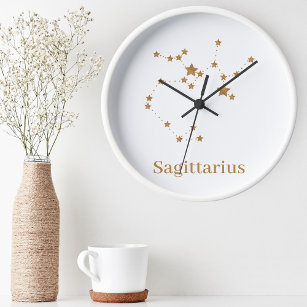 Modern Zodiac Sign Gold Sagittarius  Element  Fire Round Clock