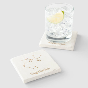 Modern Zodiac Sign Gold Sagittarius  Element  Fire Stone Coaster