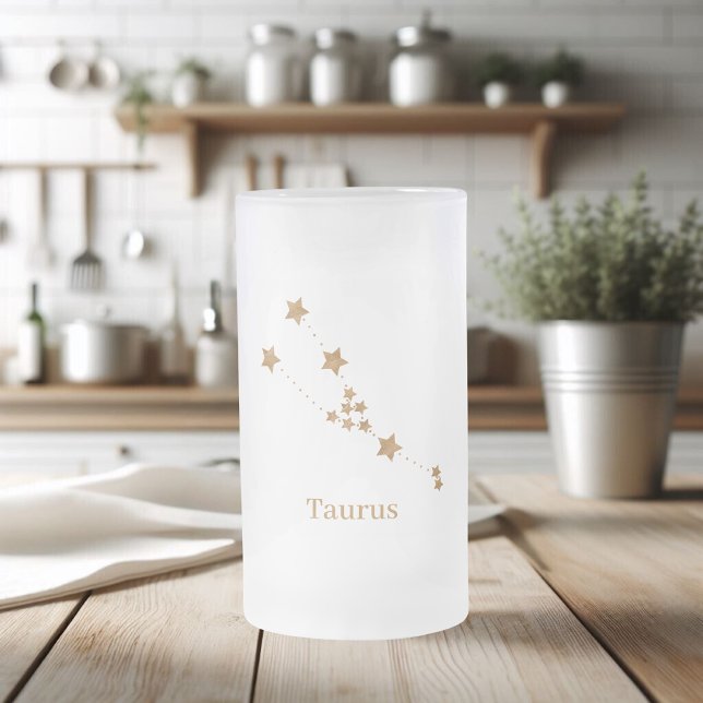 Modern Zodiac Sign Gold Taurus | Element Earth Frosted Glass Beer Mug (Creator Uploaded)