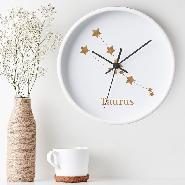 Modern Zodiac Sign Gold Taurus | Element Earth Round Clock (Creator Uploaded)