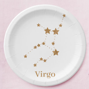 Modern Zodiac Sign Gold Virgo   Element Earth Paper Plate