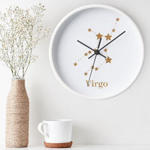 Modern Zodiac Sign Gold Virgo   Element Earth Round Clock
