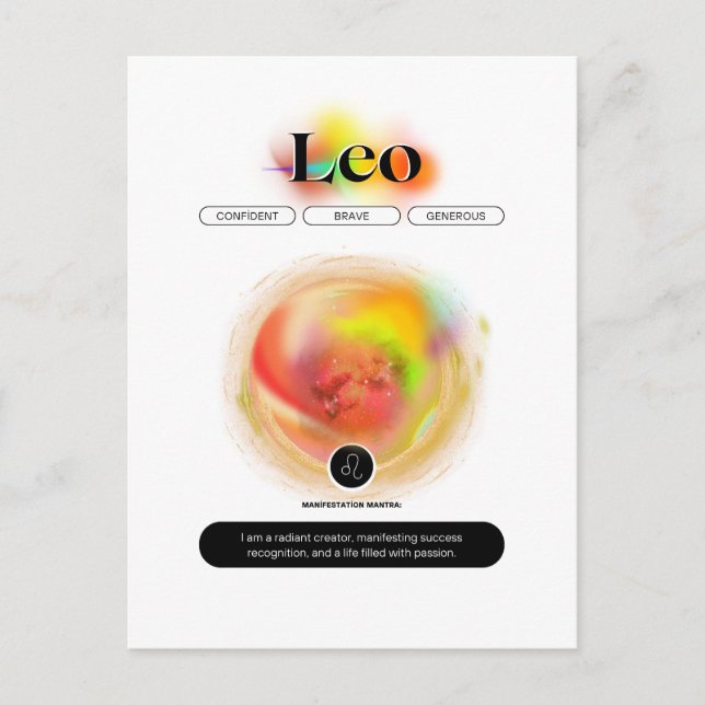 Modern Zodiac Sign Leo Quote | Element Fire Postcard (Front)