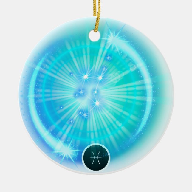 Modern Zodiac Sign PIsces Quote Water Element Ceramic Tree Decoration (Front)