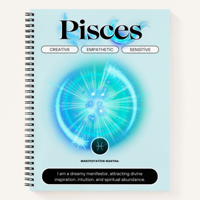 Modern Zodiac Sign Pisces Quote Water Element Notebook (Front)