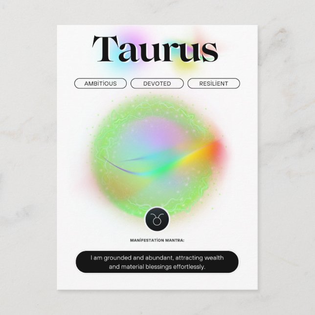 Modern Zodiac Sign Taurus Quote Earth Element Postcard (Front)