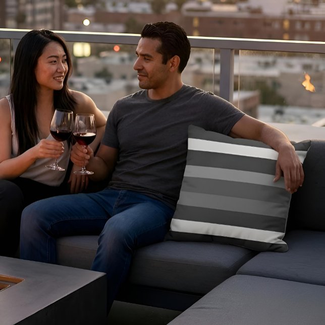 Moderna Linear | Carbon & Obsidian Cushion (Lifestyle Shot (outdoor fabric))