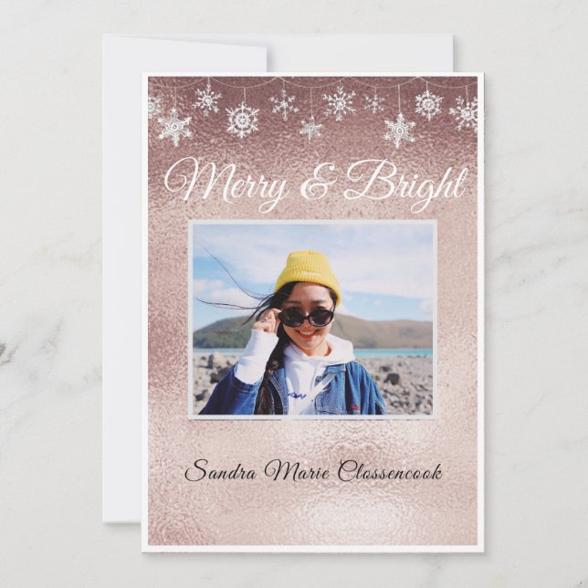 ModernA Modern Simple Minimal Rose Gold Christmas  Announcement (Front)