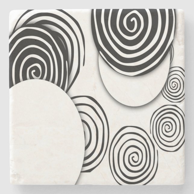 ModernBlackandwhiteCirclestripes Stone Coaster (Front)