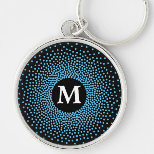 ModernBlue Dot Pattern with MONOGRAM Keychain