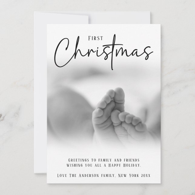 ModernDreamy gradient First Christmas Custom photo Holiday Card (Front)