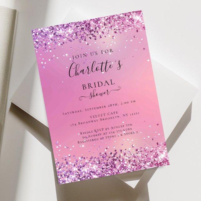 Moderne Glitter Purple (Imitat) Bridal Shower Invitation (Creator Uploaded)