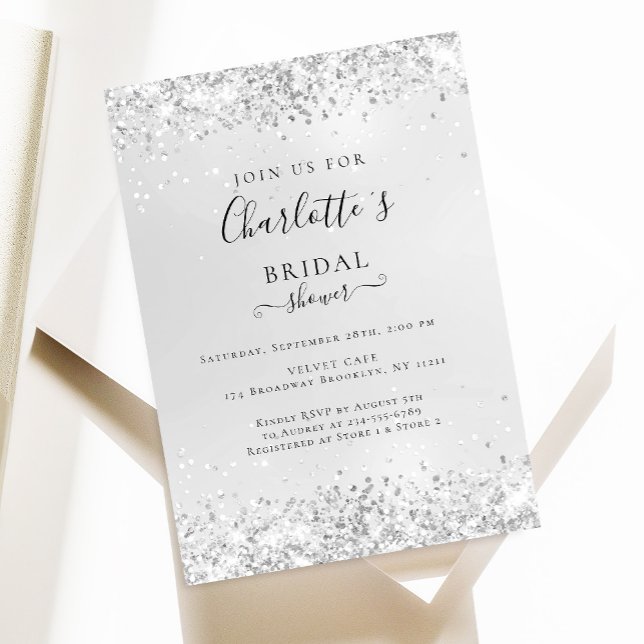 Moderne Glitter Silver (Imitat) Einladung Invitation (Creator Uploaded)