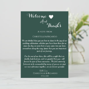 Modernemerald green welcome and thank you wedding  card