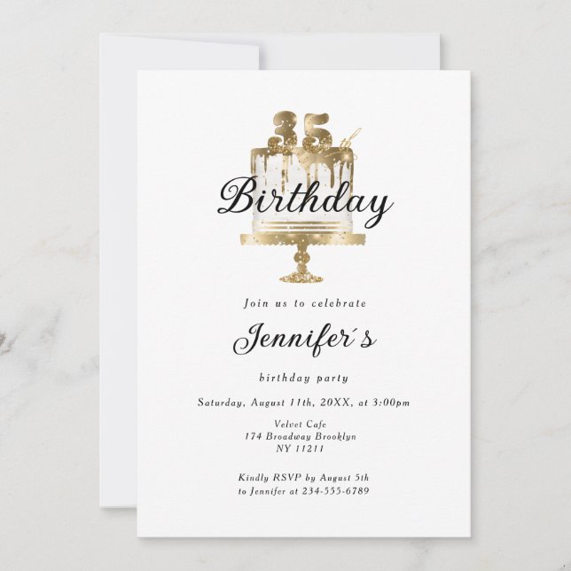 Modernes, elegantes 35. Einladung zum Geburtstag Invitation (Front)