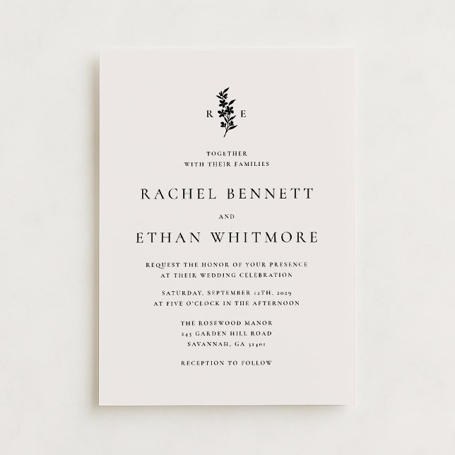 modernI vory Botanical Monogram Wedding Invitation (Creator Uploaded)