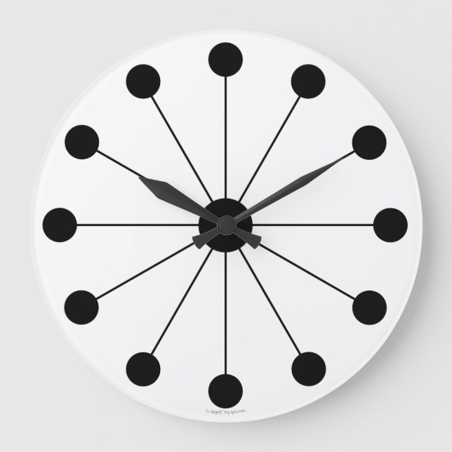 Modernist 1960s Retro Black White Clock (Front)